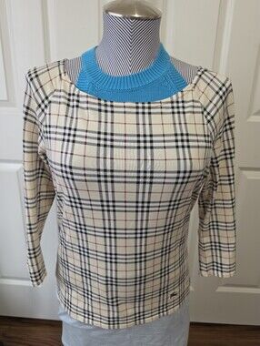 Women Vintage Burberry London Nova Check  3/4 Sleeves Top